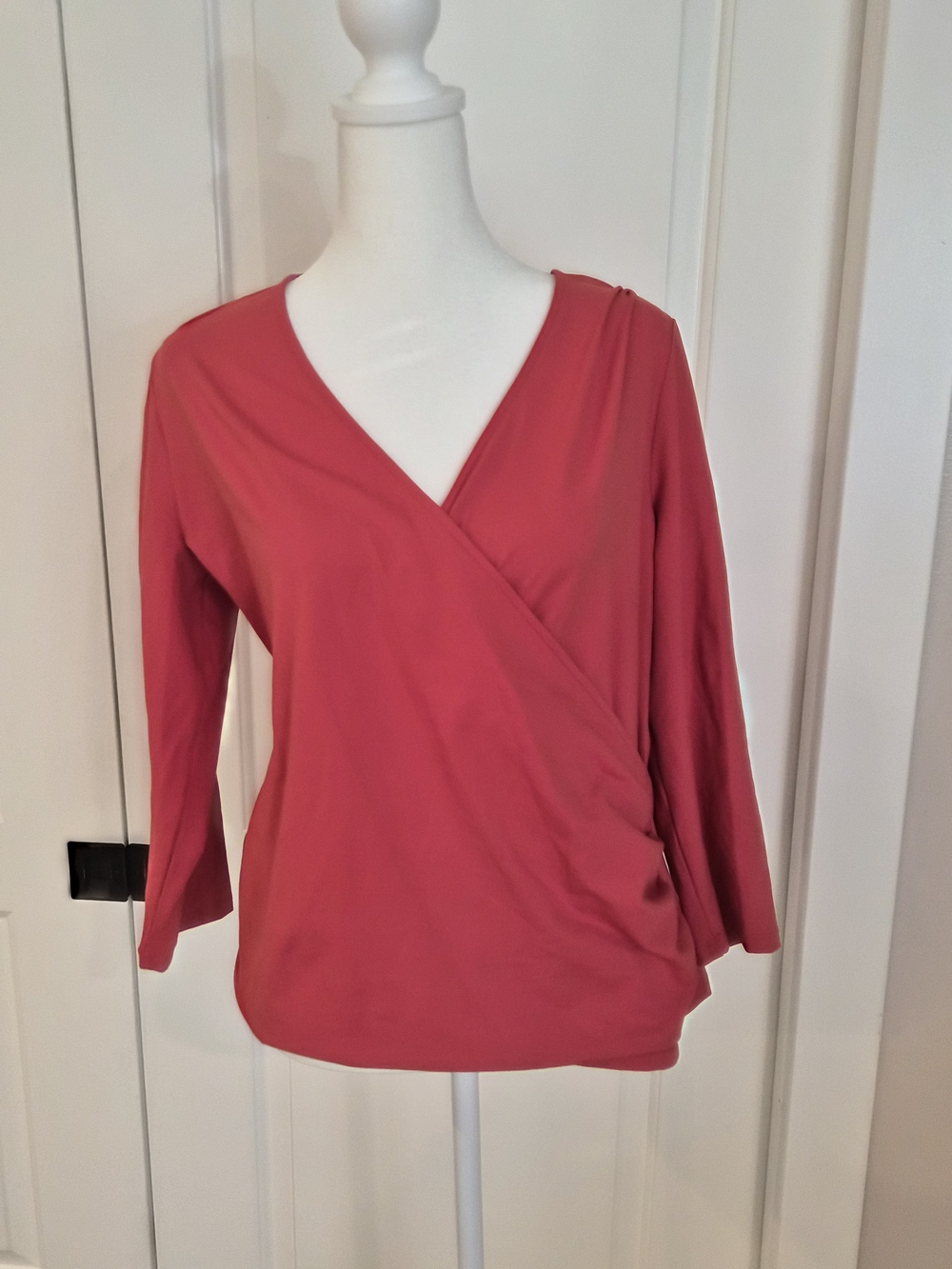 Ann Taylor Coral Wrap-Style Long Sleeve Top